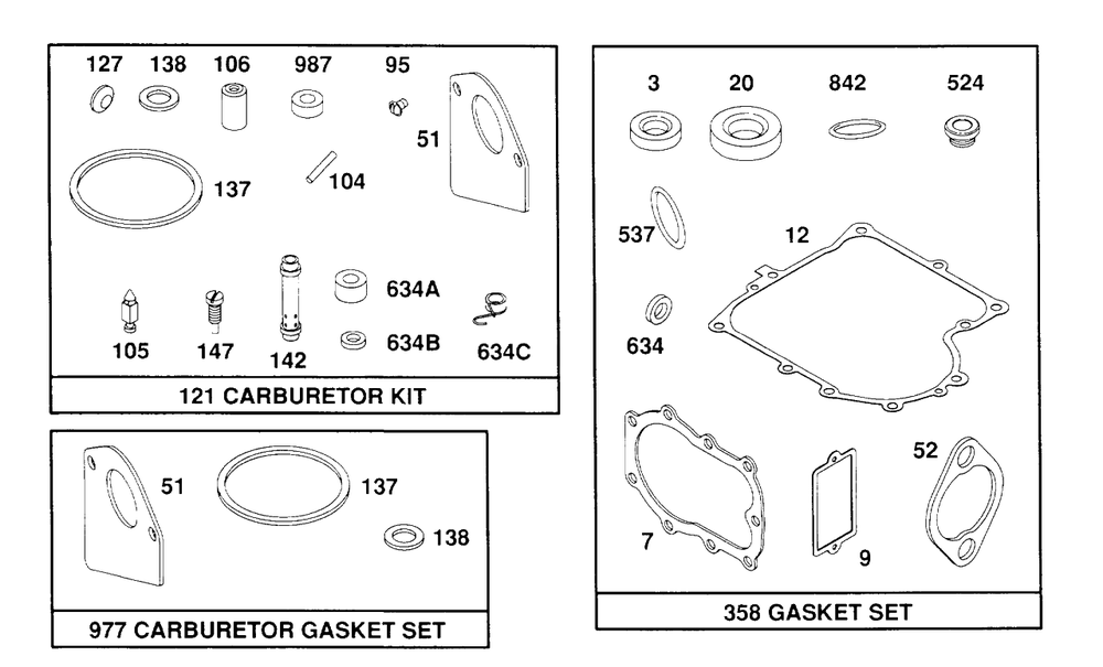 Gasket Sets Diagram and Parts List for 259707-4007-XX  Briggs and Stratton Engine